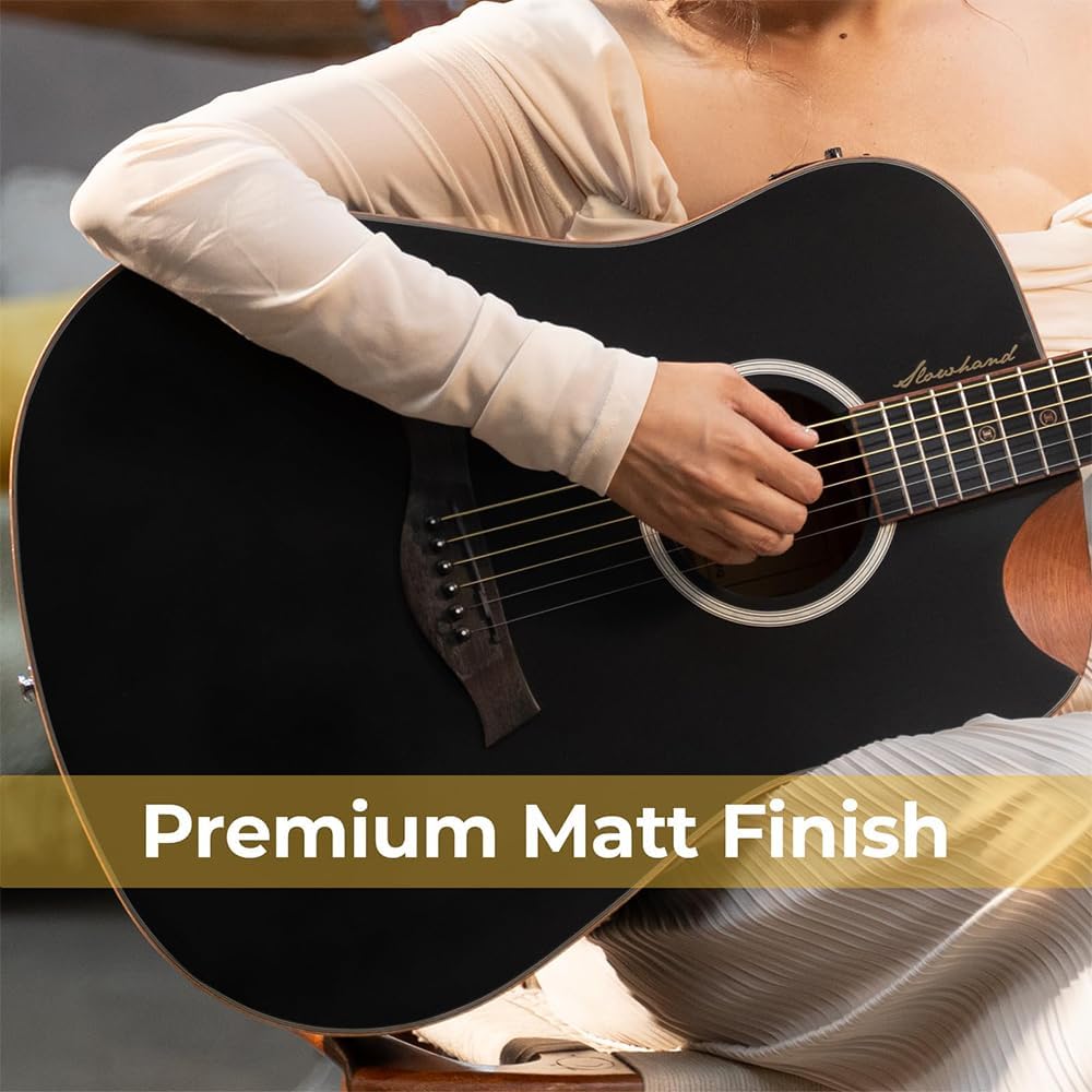 Kadence Slowhand Jumbo Semi Acoustic Guitar(Sh04) – Premium Black Spruce Wood with Heavy Padded Bag, Guitar Cable, Pro Capo, Set Of Strings, Picks with Learning Course