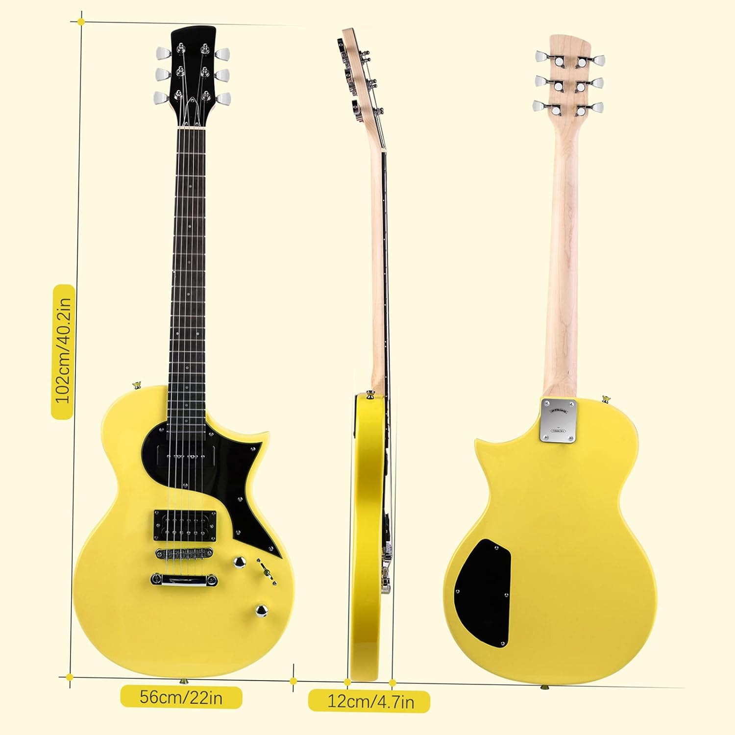 Electric Guitar Beginner Guitar 40.2 Inch Solid Poplar Body Maple Neck Laurel Fingerboard HH Pickups Les Paul Style with Gig Bag Tuner Capo (Color Options) (Yellow)