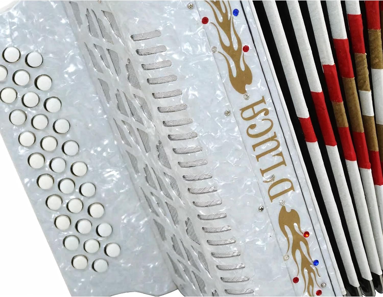 D'Luca Primo Button Accordion 31 Keys 12 Bass on FBE Key with Case and Straps, White