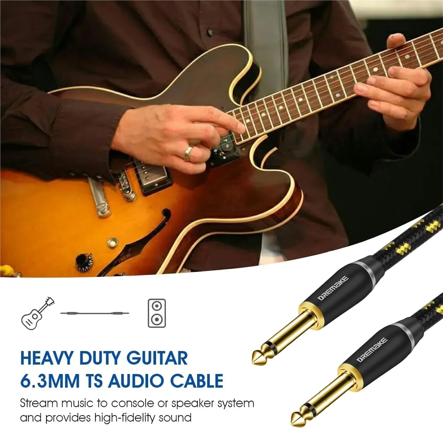 Guitar Cable 6.5mm Instrument Cable Amp Cord 1/4 Inch to 1/4 Inch Audio Cable for Bass Keyboard Mixer Amplifier Speaker and More(6.5mm-TS,1m)