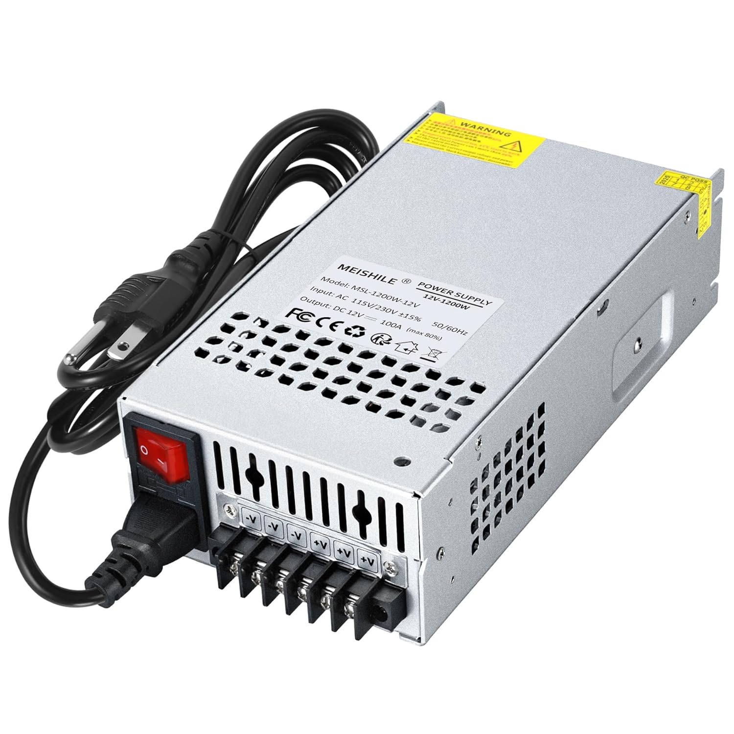 MEISHILE 12V 100A 1200W Switching Power Supply Adapter AC to DC Transformer Converter for LED Driver Strip Light Lamp, Amplifier, Machine, 120V 110V to 12Volt 20A 40A 60A 80A