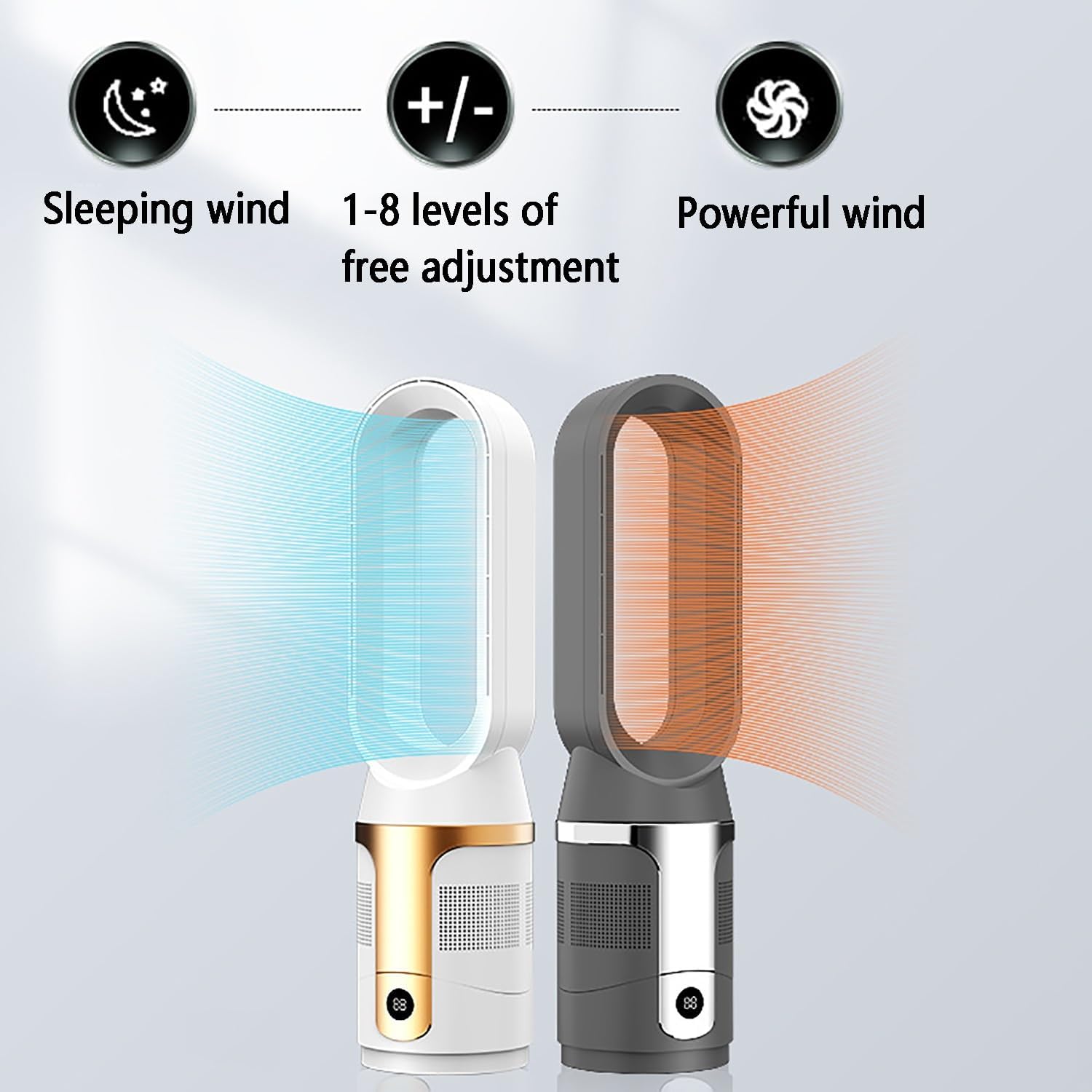 Bladeless Cooling Fan, Tower Fan ,Oscillating Pedestal Fan with Remote Control, 10 Speeds, 9H Timer,Air circulation, cold and warm, can be used all year round, for Indoor Home Bedroom Office Room(Gold