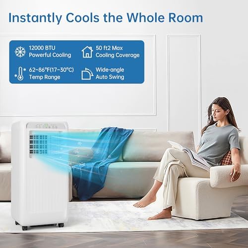 8000 BTU Portable Air Conditioner, Cools Up to 350 Sq. Ft, 3-In-1 Room Air Conditioner With Dehumidifier & Fan, Sleep Mode, Easy Install Kit for Home