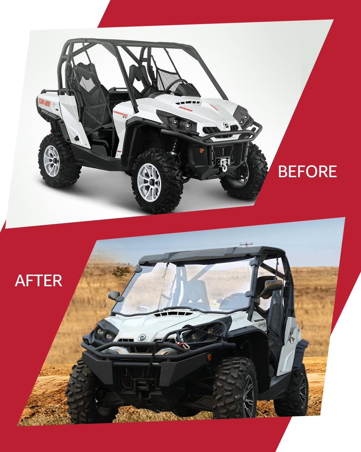 A & UTV PRO Front Full Windshield for 2011-2020 Can Am Commander 800/1000 / MAX Window Accessories, Clear Tough Windscreen, Hard Coated Polycarbonate Construction |250x Stronger Than Glass