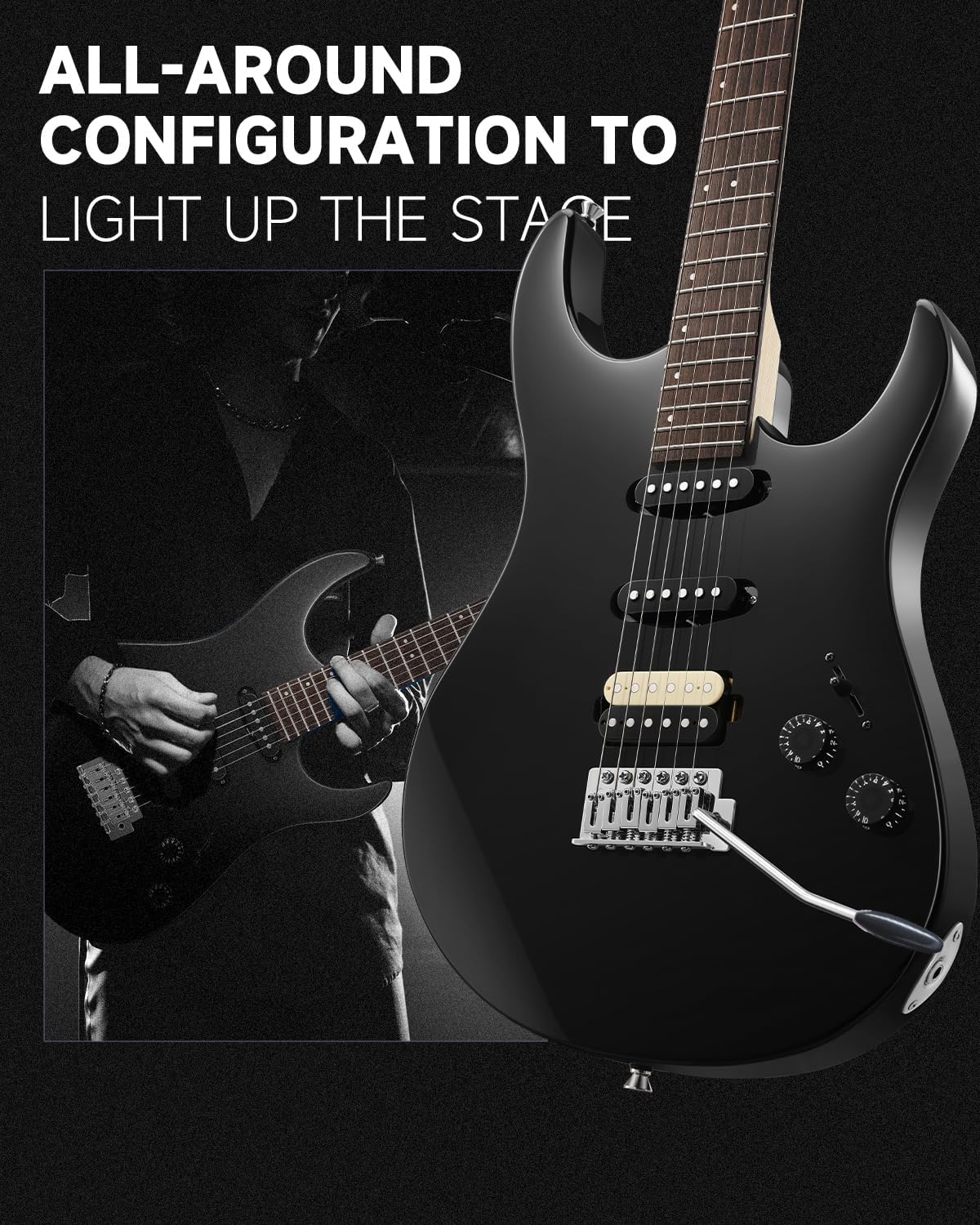 Donner DMT-66 39 Inch Full Size Electric Guitar for Beginner, Starter Electric Guitar Kit with Bag, Black and Mini Electric Amp