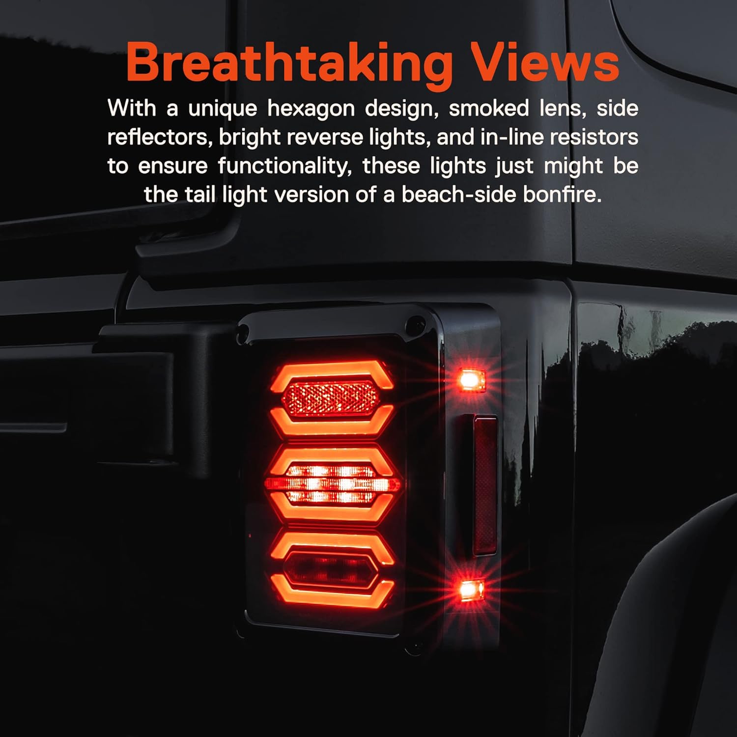 TRUE MODS LED Rear Tail Light Replacement for Jeep Wrangler [Hexagon Design] [Smoke Lens] [Plug n Play] LED Brake Light for Jeep Wrangler JK JKU Unlimited Accessories 2007-2018