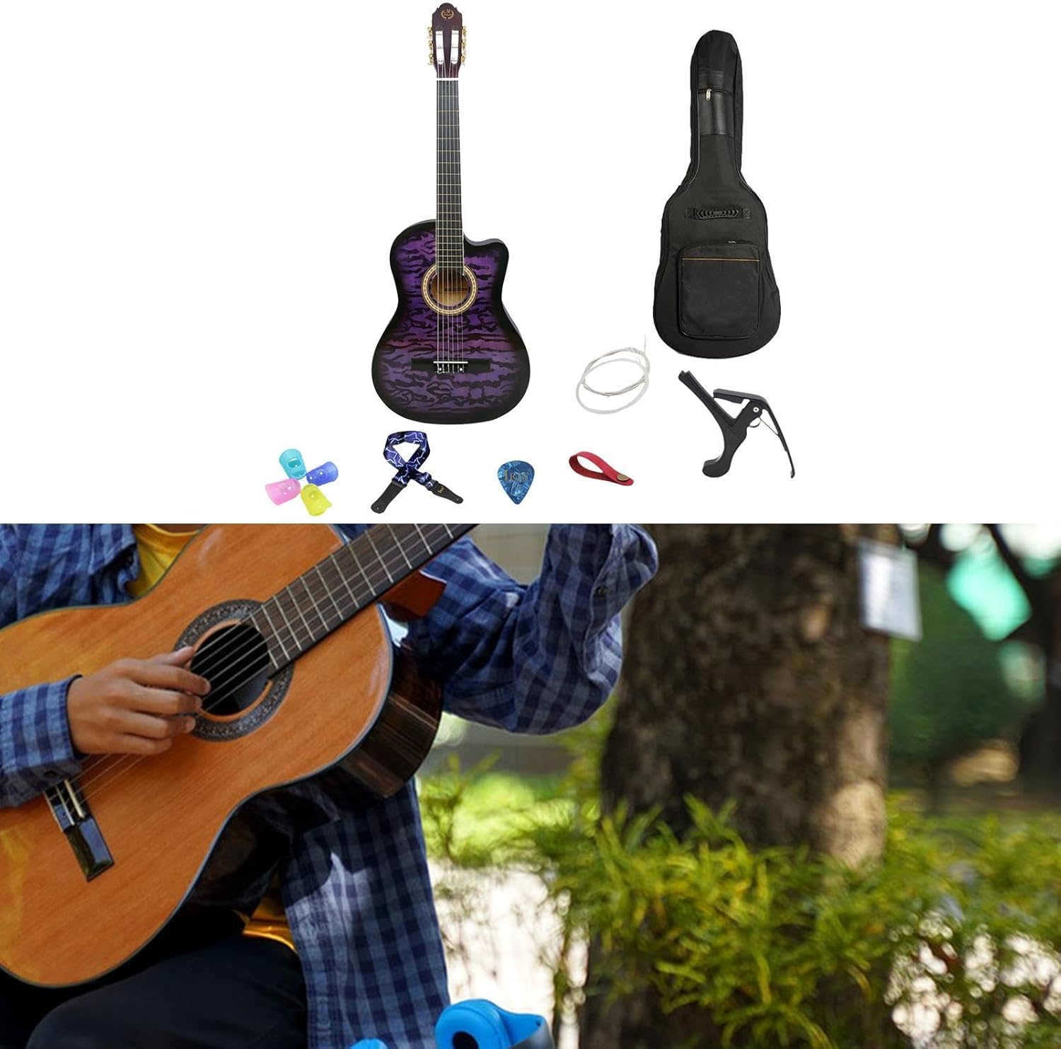 Acoustic Guitar for Beginners - Portable Travel Guitar with Steel Strings, Compact Size for Easy Learning and Performance- Purple