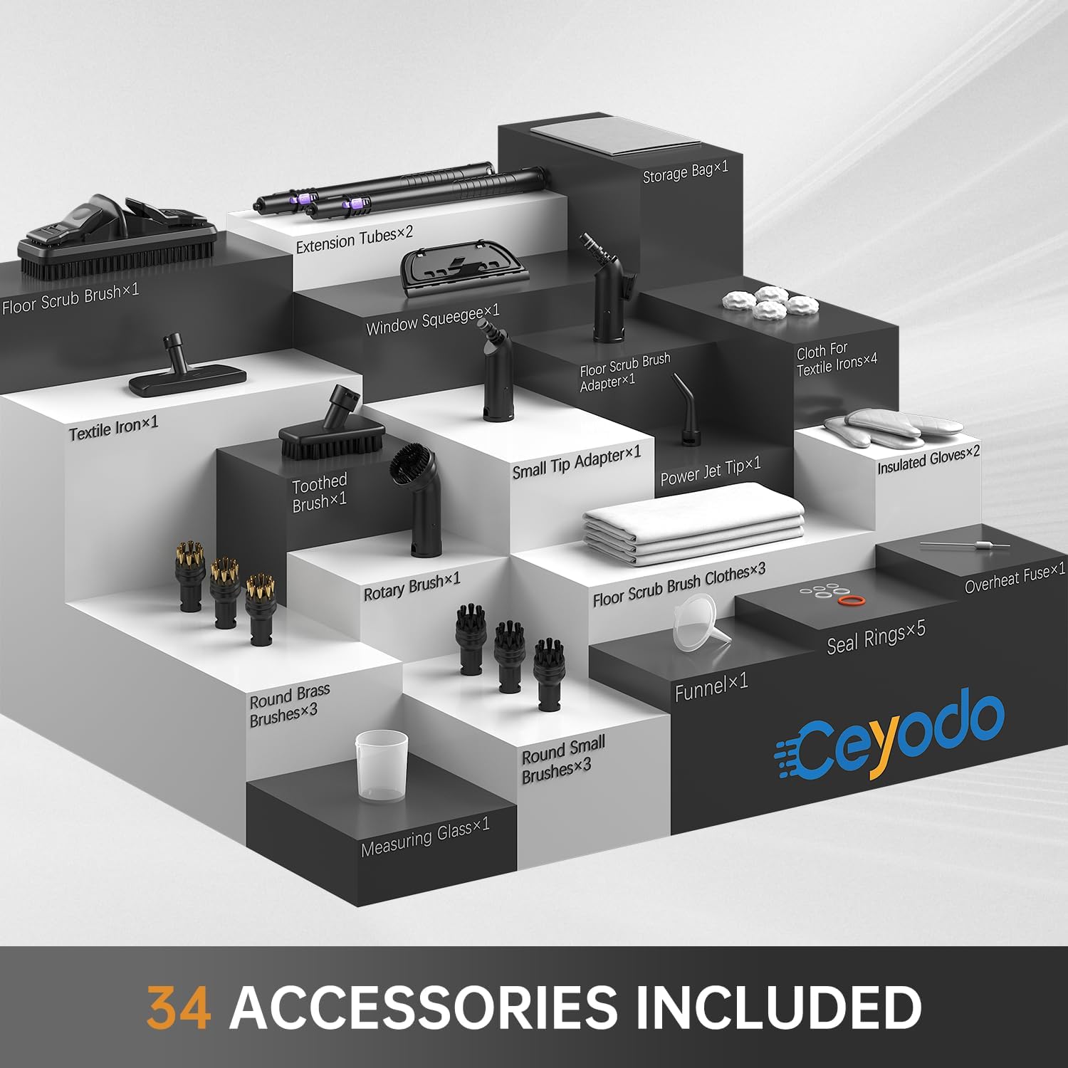 Steam Cleaner, Powerful Heavy Duty Canister Steamer with 34 Accessories, Steam Mop with 16.4 Ft Extra-Long Power Cord for Home Floor Cleaning, Grout, Upholstery, Car Detailing, Purple