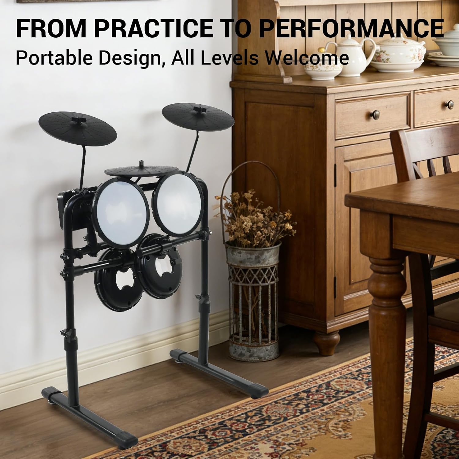 MOSEN Electric Drum Set with 4 Quiet Drum Pads, 2 Pedal, Sticks, Headphone, Electronic Drum with 195 Sounds, 20 Drum kits for beginners, MED-X1