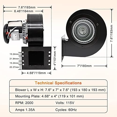 Adviace 80472 80472A Distribution Convection Blower for US Stove 6041 & 6039 & 5500 & 5500M, King 5502M & KP130 & 5500M & 5500, American Harvest 6039 6041, USSC 6039 6041, Ashley AP5660L Pellet Stoves