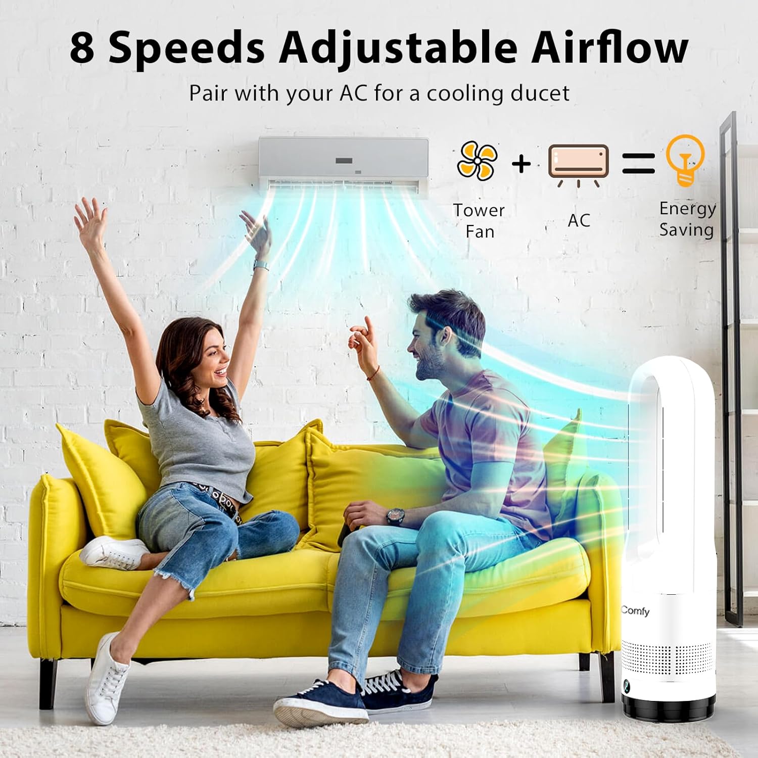 Bladeless Tower Fan for Bedroom, 22Inch 1400W Space Heater & 40W Cooler Fan Combo with Remote, Overheat & Tip-Over Protection, 80° Oscillating, 9H Timer, LED Display for Bedroom, Kitchen, Office