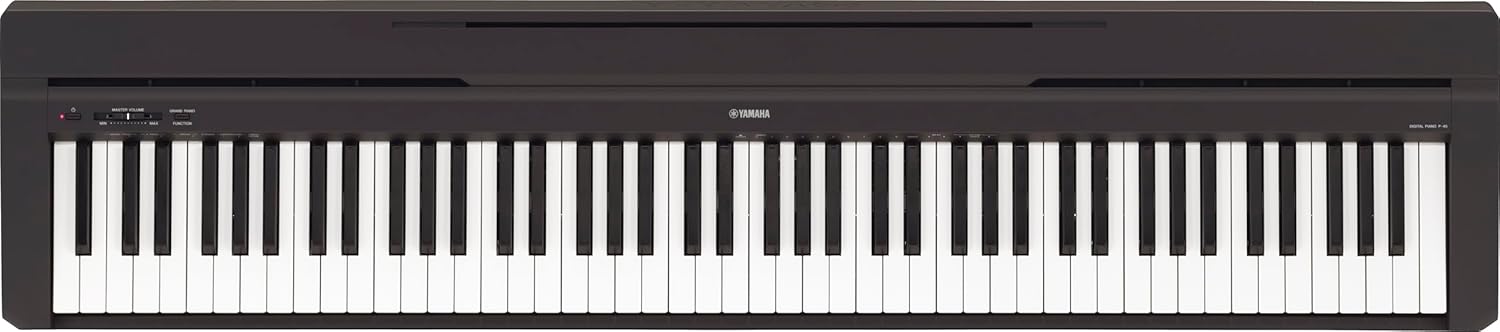 Yamaha 88-Key Weighted Portable Digital Piano Keyboard with Music Rest, Sustain Foot Switch, Built-in Speakers, USB Connectivity, Black (P45B)