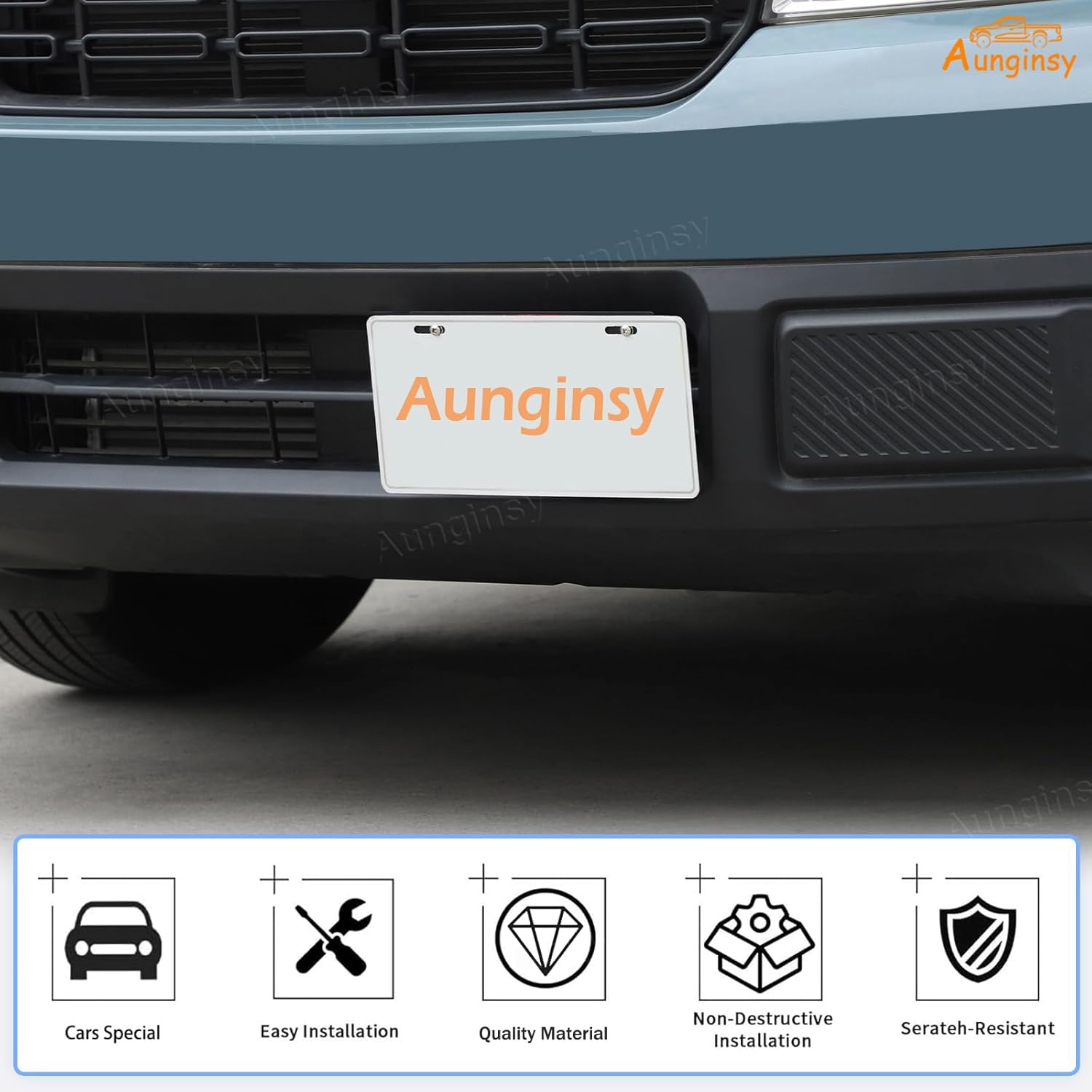 Car No Drill Front License Plate Holder Compatible with Ford Maverick 2022-2025 Accessories, Metal Front Grille Side Trailer License Plate Bracket Tag Frame with Mount Screw-Easy Install & Disassemble