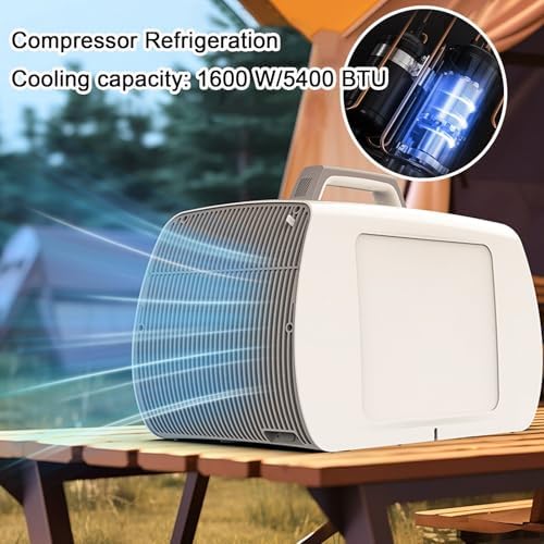 5400 BTU Portable Camping Air Conditioner and Heater 3 Wind Speed Adjustment Bluetooth Speaker Drainage-free Cooling AC for Home Outdoor Tent(220v)