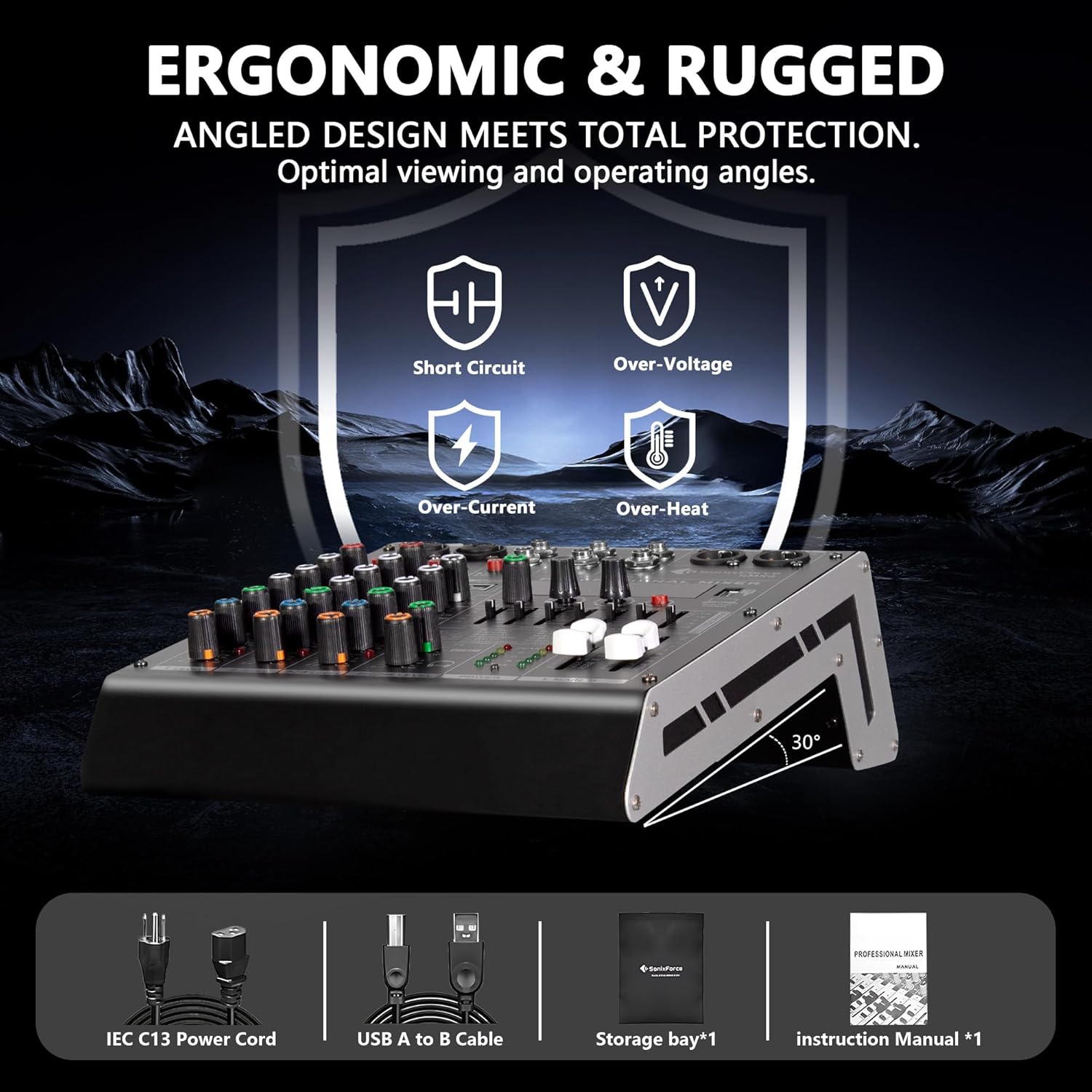 4 Channel Audio Mixer, 99 DSP Sound Board Console with 48V Phantom Power, Professional DJ Mixer for Podcasting, Streaming, Studio Recording (SMX4)