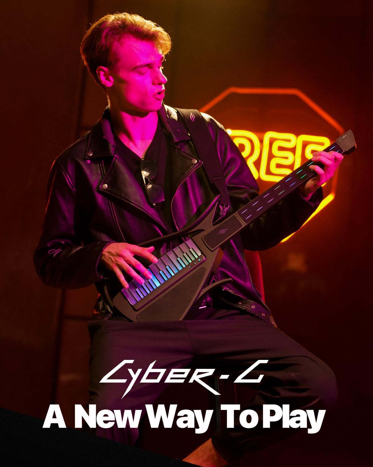 Enya CYBER-G Stringless Smart Guitar, Foldable Travel Backing Guitarra, Built-in Drum Machine & Bassline, 20 instrument Sounds for One-Man Band, App Interactive Chord Sheets For Adults & Teens(Black)