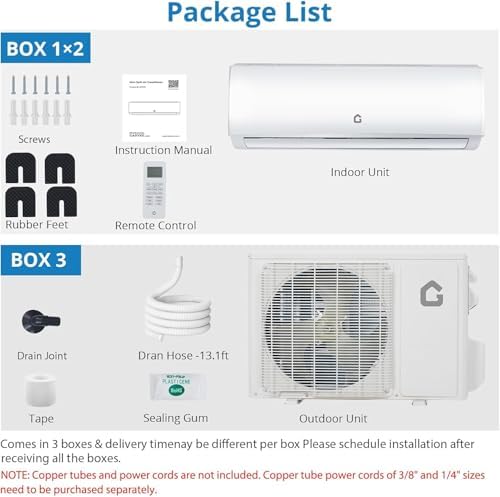 20000 BTU Two-Zone Mini Split Air Conditioner ，20 SEER2 208/230V Wall-Mounted Inverter w/ R454B Refrigerant，12000+12000 BTU WiFi mini split ac cooling/heating system for 1100 Sq.Ft