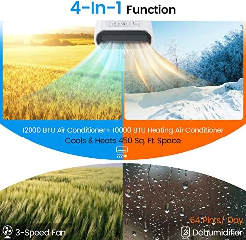 DORTALA 12000 BTU Portable Air Conditioner and Heater, 4-in-1 AC Unit with Dehumidifier, Heat, Cool, Fan, Standing AC with WiFi Smart App Control, 24H Timer, Remote Control, Cools up to 450 Sq. Ft