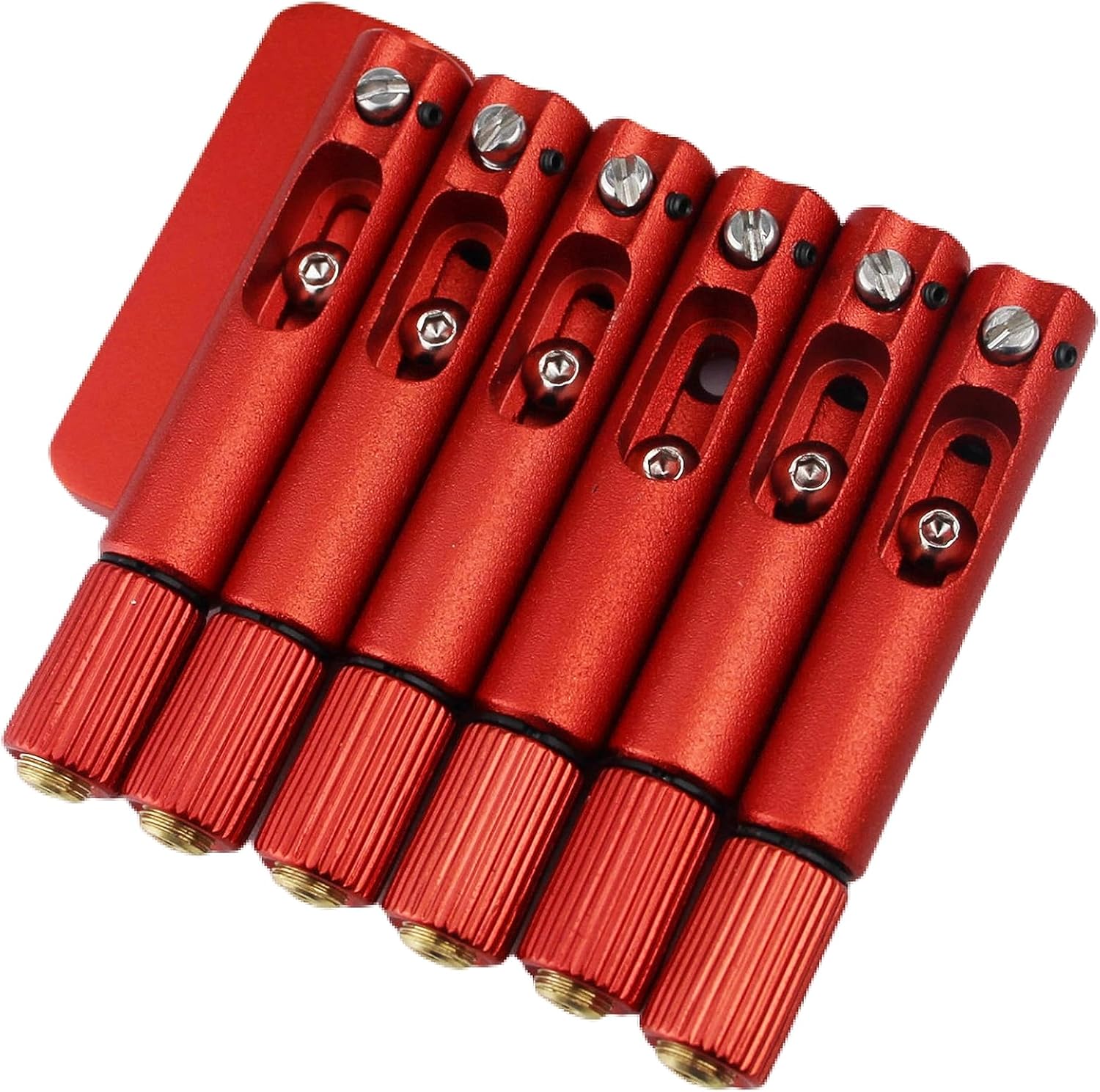 Guyker Single Fixed Brass Fan Guitar Bridge – 6 String Headless Fixed Fanned Bridges for Electric Guitar, Red