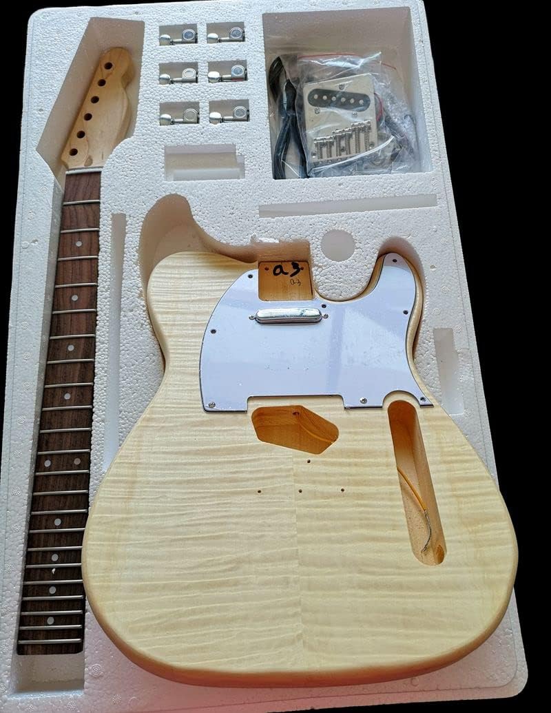 Maple Tiger Pattern Maple Electric Guitar Basswood Body Neck Rosewood Fingerboard DIY Combination DIY Guitar Kit (Color : 3)