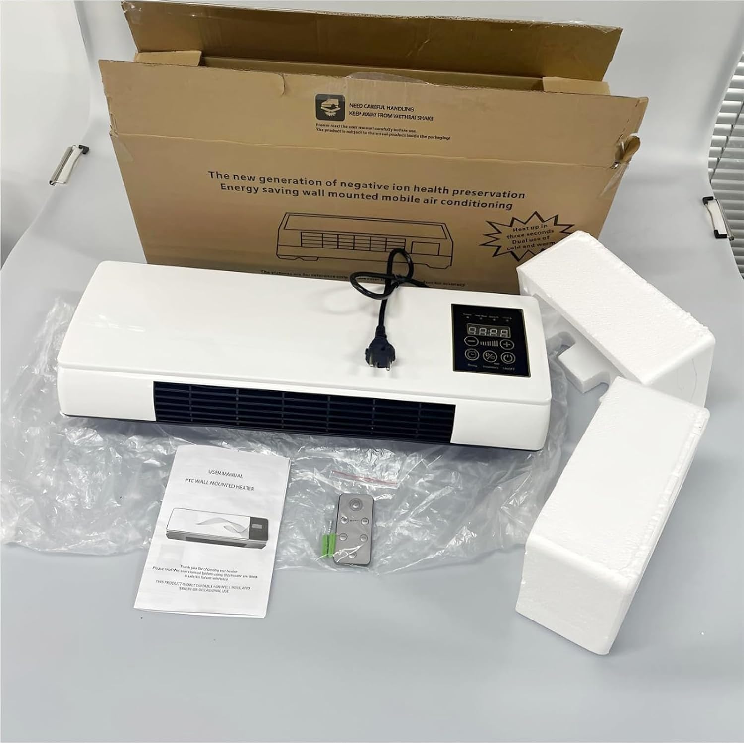 Portable Wall Air Conditioner Fan 2 In 1 Wall Mounted Heating System, Quiet Ac Fan Heater Combo Unit for Living Room Bedroom Office, Smart Air Conditioner with Remote Control(Yellow)