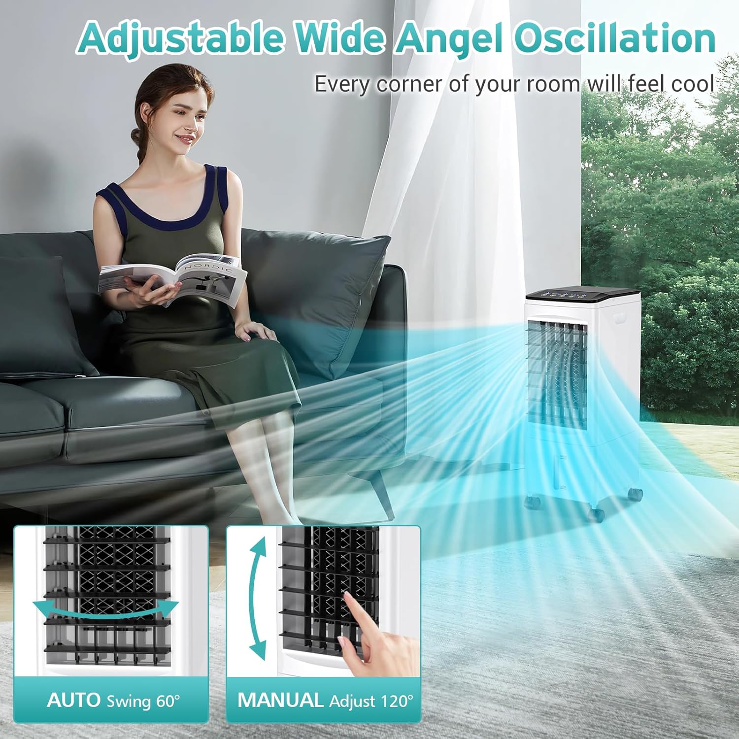 Portable Air Conditioners, 3-IN-1 Air Conditioner Portable with 3 Speeds, 6L Portable AC w/7H Timer, 60°Oscillation, Remote Control Windowless Portable Air Conditioner for Room, Home