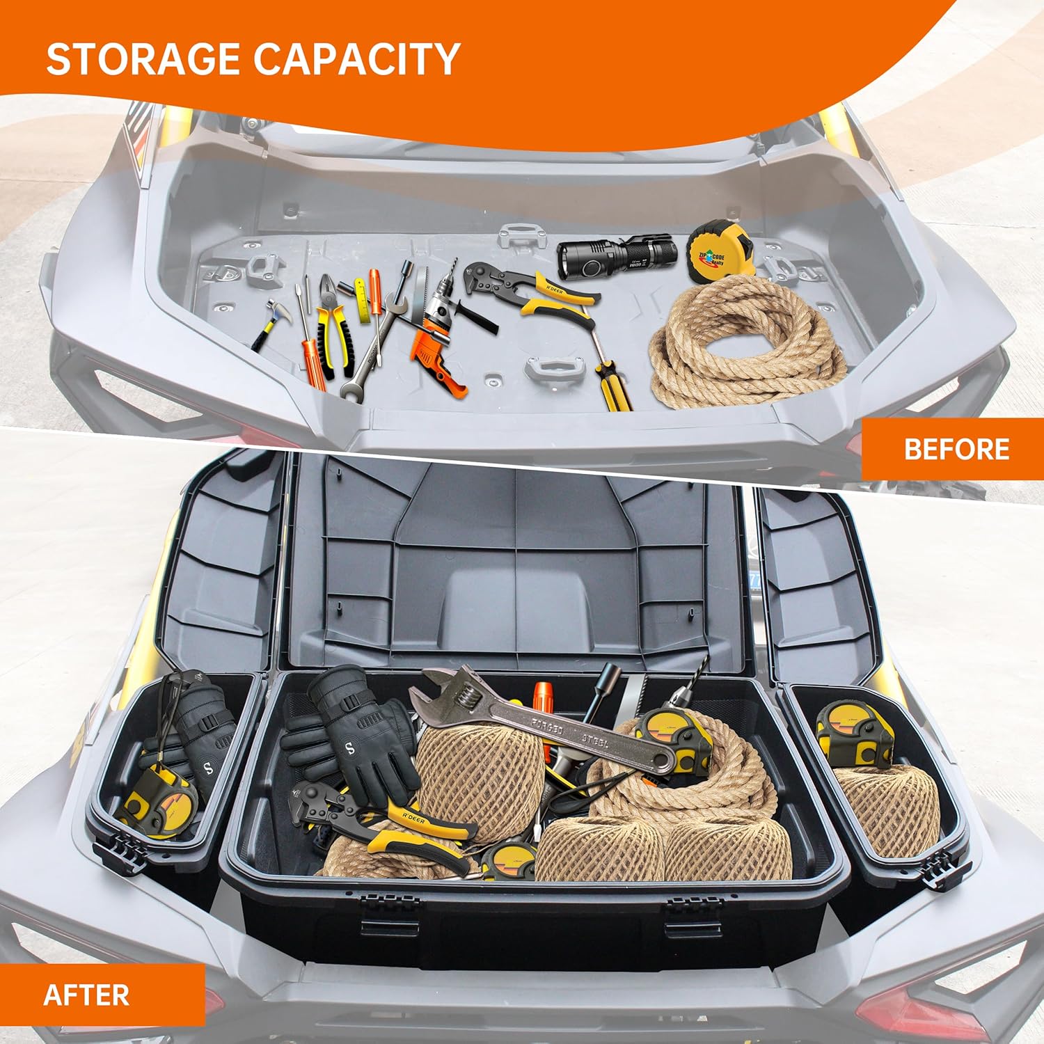 Rear 96L Storage Cargo Box & 13.5L Side Cargo Storage Boxes Compatible with Can-Am Maverick R X RS 2024+ Accessories Replace #715007182 715007372 Water Resistant Large Capacity Tool Box(3PCS)