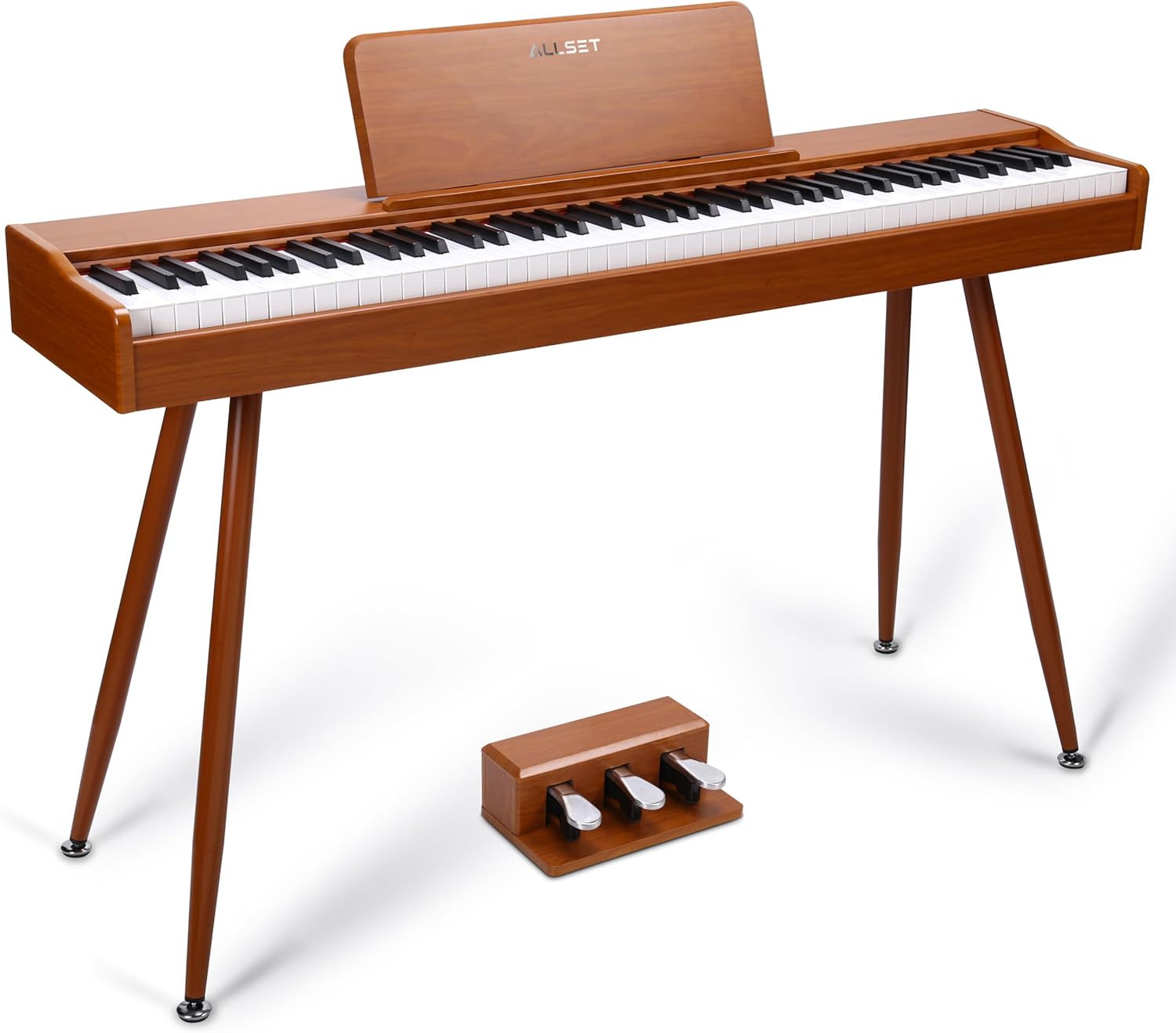 ALLSET 88-Key Digital Piano | Fully-Weighted Hammer Action & Concert Grand Sound | Compact Upright Design in Warm Brown Wood | Includes 3 Pedals & USB/MIDI for Beginners & Home Use | HP-740