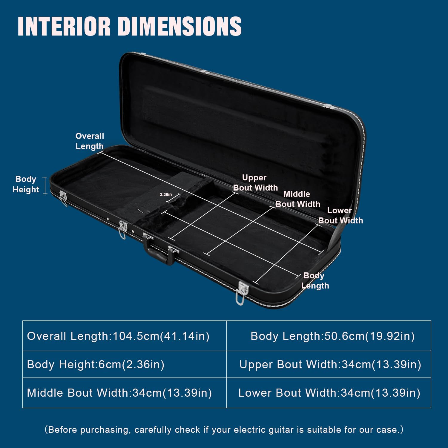 39inch Electric Guitar Case, Hard-Shell Wooden Case for Fender Strat/Tele Style Guitars，PVC Padding & Soft Interior， Black