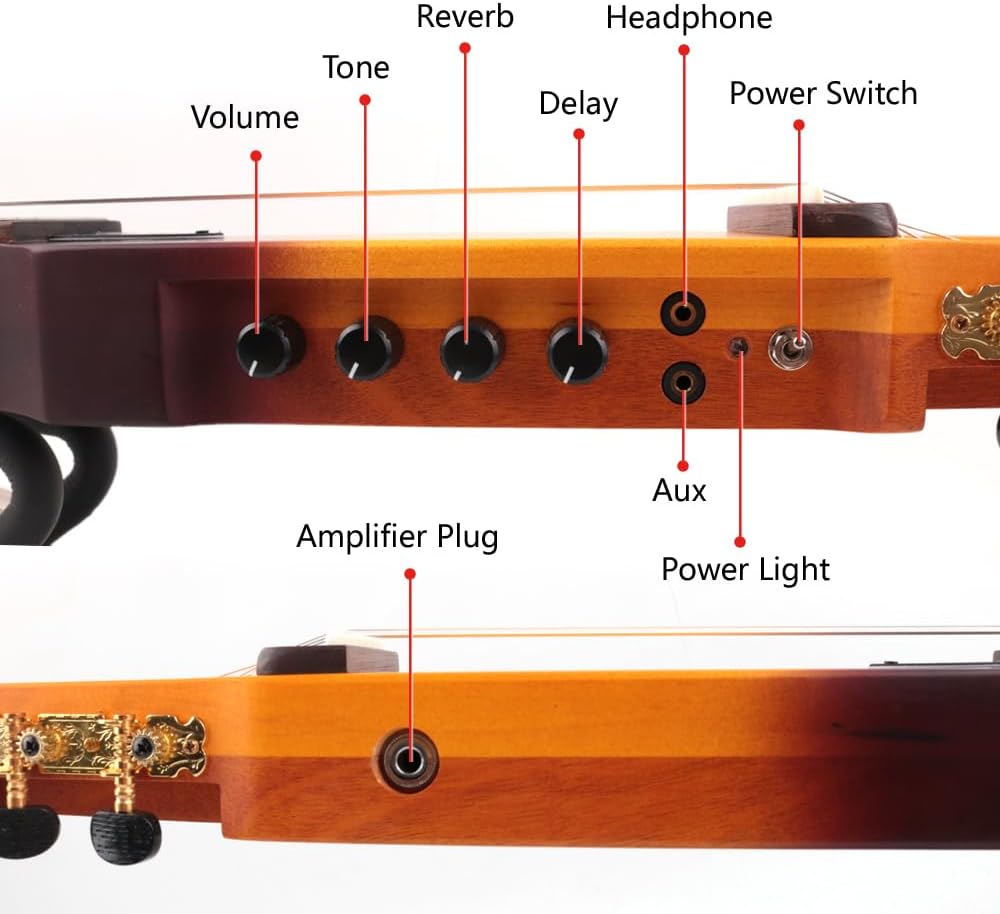 Fojill Electric Classical Guitar Classic Nylon String Travel Portable Foldable Fold Flding collapsible Silent Mahogany Body Maple Neck Rosewood Fretboard With Gig Bag