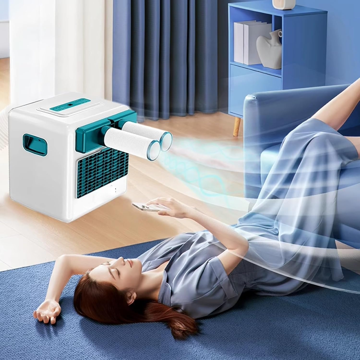 Dual Hose Air Conditioners 3800 BTU Small Portable Ac 2 Wind Speeds with Touch Panel and Remote Control 2 Side Handles for Bedroom, Room, Office, Small Spaces