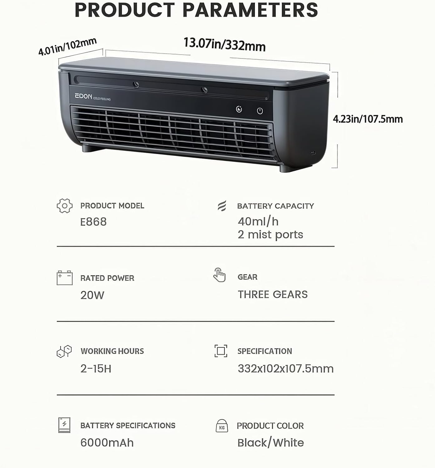 No‑Drill Wall AC Unit Fan, Portable Wireless Air Conditioner Fan, Rechargeable Charging Air Conditioner Fan with 6000mAh Battery, 10s Instant Cooling & 3‑Speed for camping, Kitchen (Black)