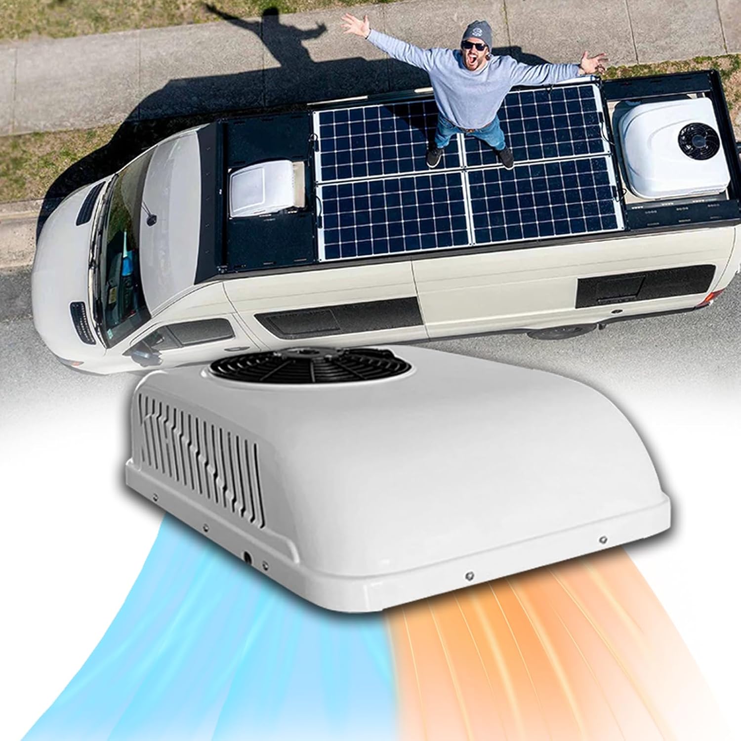 RV Rooftop Air Conditioner w/Heat 12 Volt, Campervan Sprinter Roof top AC Unit 10000BTU 12V AC, Rapid Cooling A/C 12 Volt Air Conditioner for Van, Golf Carts, Road Machine, Caravan, Buses