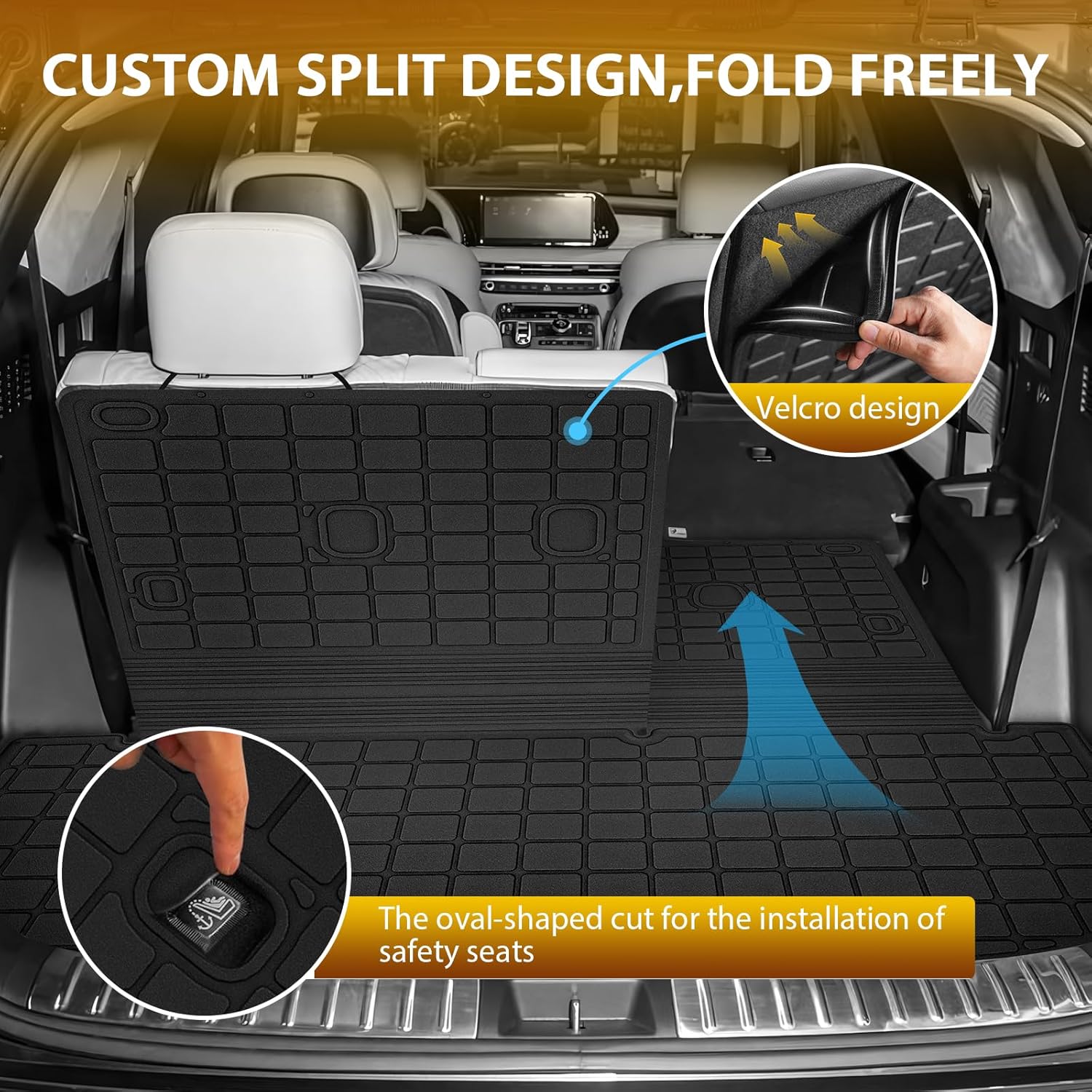Powerty Floor Mats for 2020-2024 2025 Hyundai Palisade 7/8 Seat Car Mats, All Weather TPE Cargo Liner Backrest Mats Trunk Lower Car Mat Interior Protector Full Set for Palisade Accessories