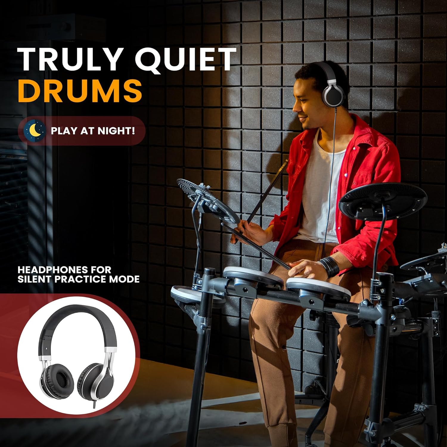 Pyle Electronic Drum Set with 4 Quiet Mesh Pads, 180 Sound Styles, 3 Cymbals, 2 Pedals, Throne, Headphones, Sticks, AUX, USB MIDI, Electric Drum Kit for Beginners Students Professionals