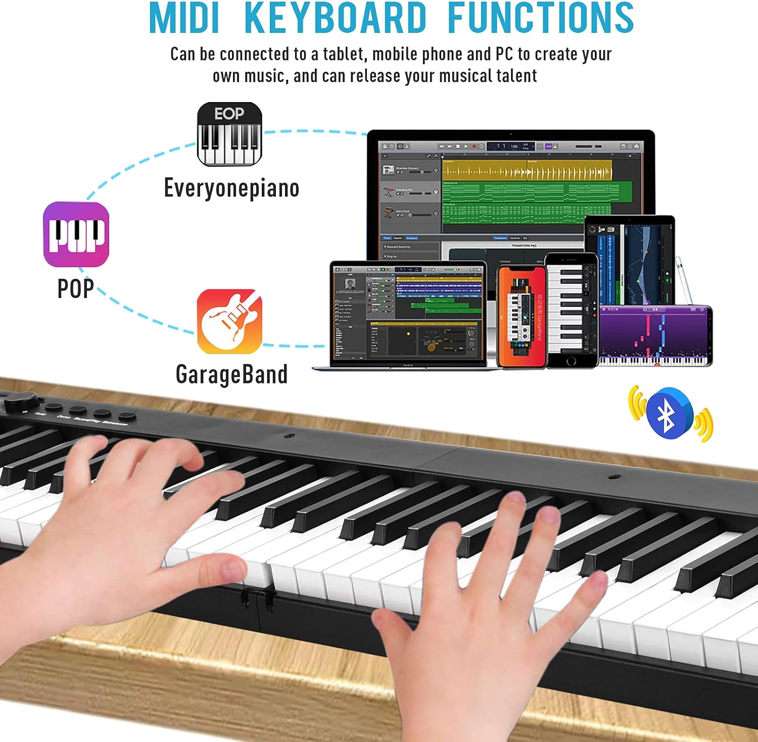 88 Key Foldable Digital Piano Keyboard,Full Size Semi Weighted Keys Bluetooth Keyboard Portable Electronic Piano with Pedal, piano bag,charger,Bluetooth MIDI,music stand for all ages