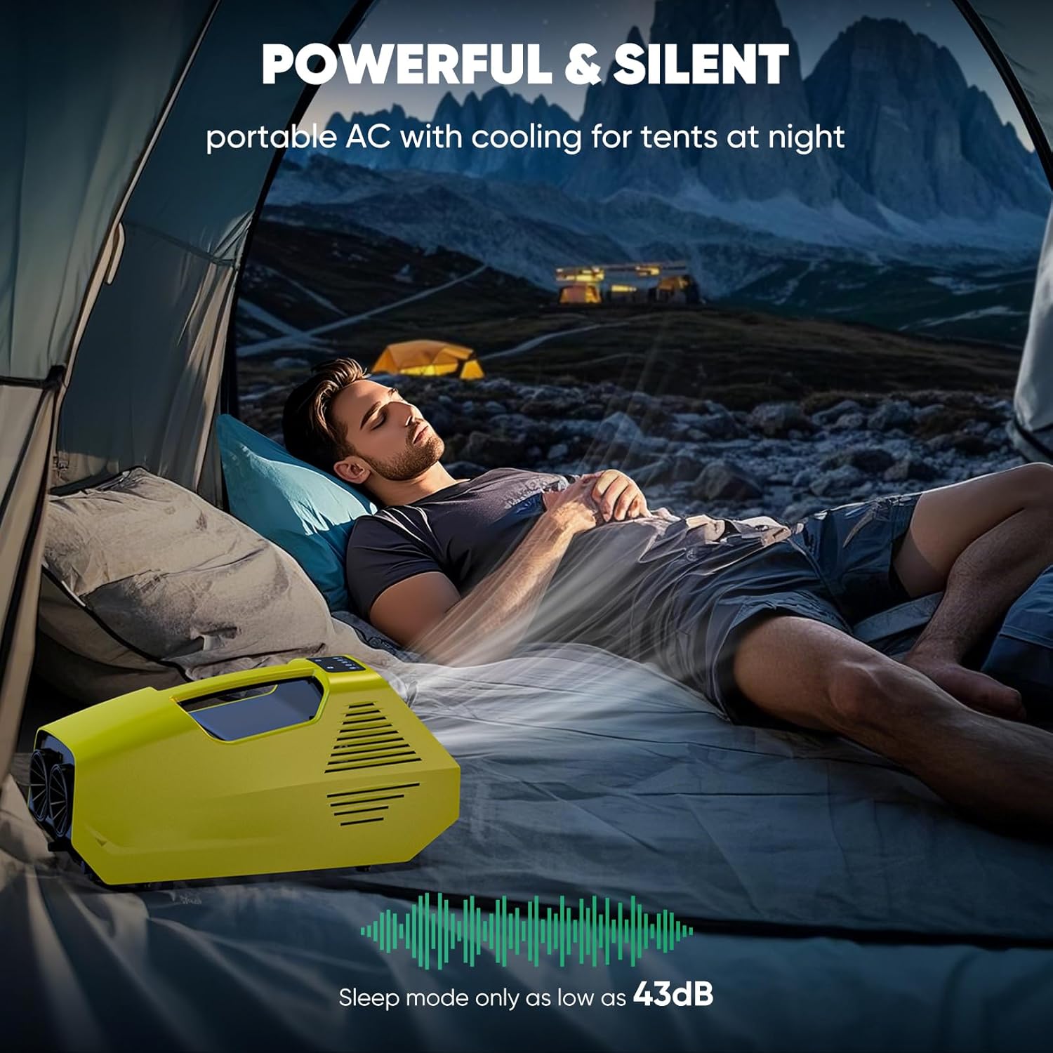 Portable Air Conditioner- Portable Ac for Camping, 240W Low Power Consumption Portable AC for Car, Tent, RV, Truck,Outdoor Use (Yellow)