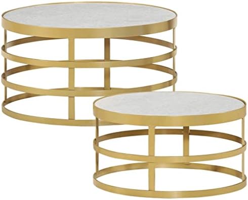 2 Piece Coffee Table Set Marble Brass and White, End Tables, Living Table, Center Tables for Living Room, Living Room Furniture for Office, Lounge, Cafe, Study, Bedroom