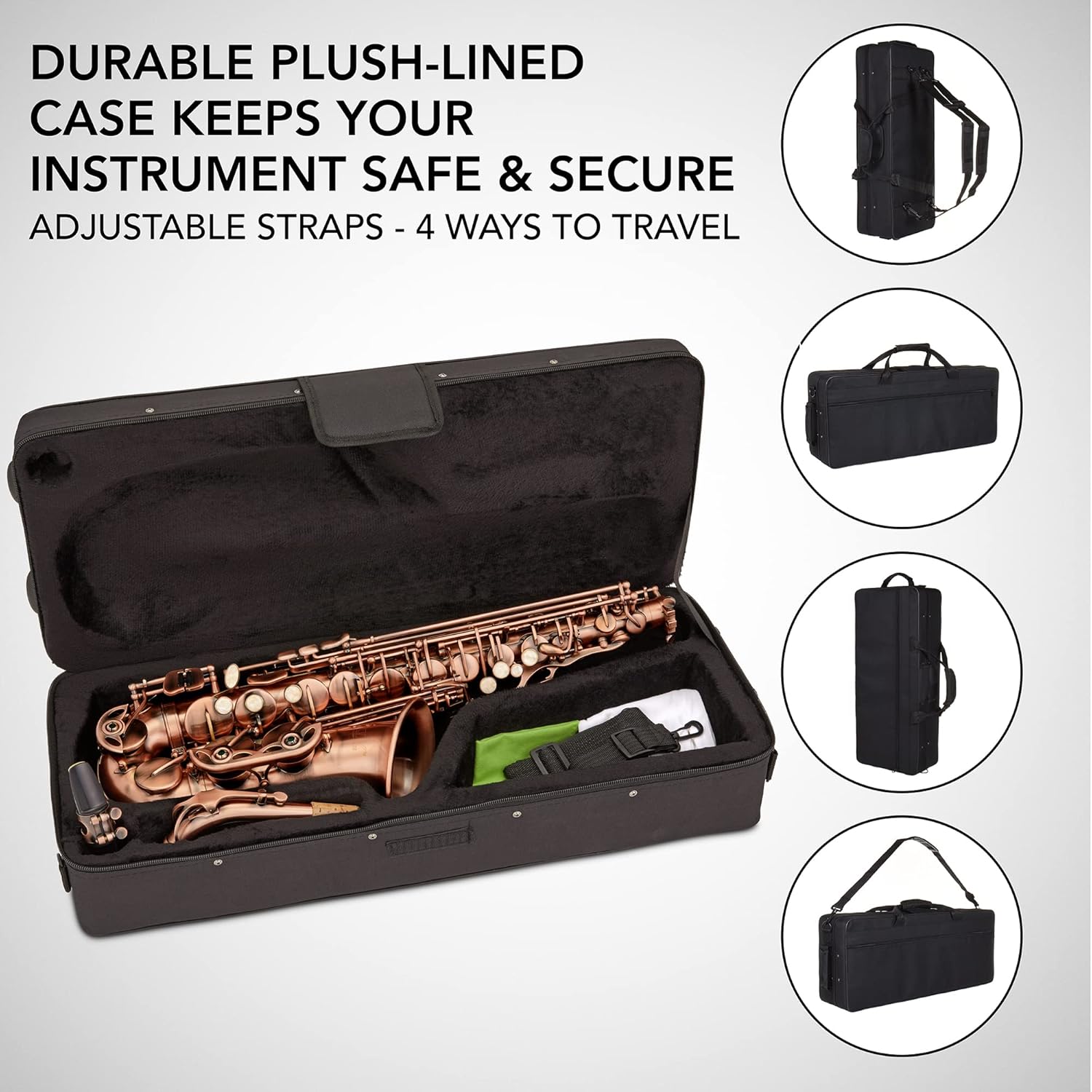 Alto Saxophone E Flat Brass Sax Kit, Professional Sound, Complete Accessories, Ideal for All Players, Includes Hard Case, 10 Extra Reeds, Strap, Gloves, Cleaning Kit & More, Antique Red Finish