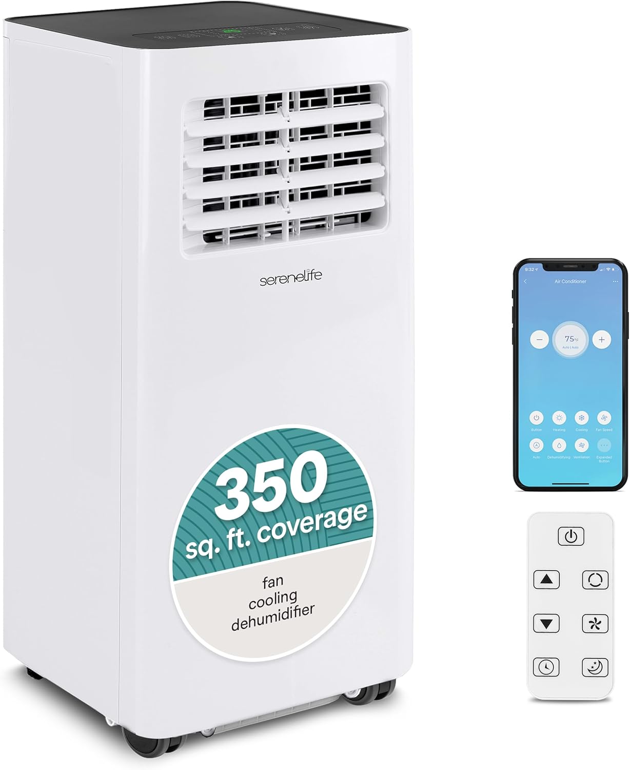 SereneLife Portable Room Air Conditioner – 8,000 BTU Compact Home A/C Unit with Dehumidifier & Fan Modes, Metal Control Box, Rotary Compressor, LED Display, Easy Setup, Includes Window Mount Kit