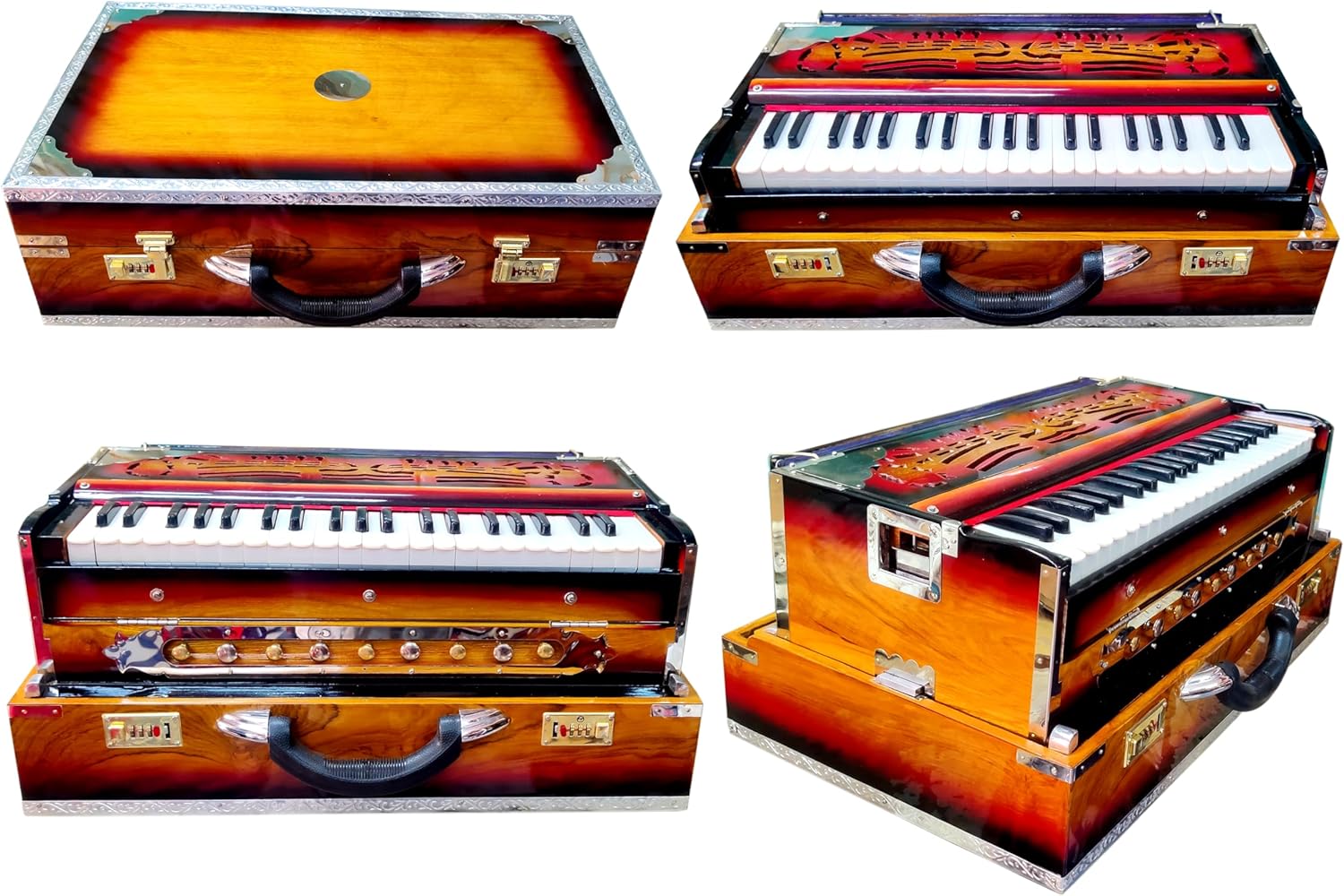 Harmonium, Maanvish Professional Harmonium Portable, Double Reeds, 3 1/2 Octaves, 9 stops,4 Extra Notes, Padded Bag