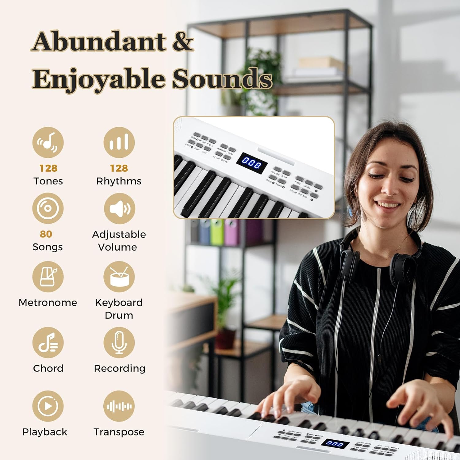 Costzon 61 Key Folding Piano Keyboard, Electric Digital Piano Keyboard with Lighted Keys, MIDI, Headphones, Sustain Pedal & Carrying Bag, Portable Keyboard Piano for Beginners Adults (White)