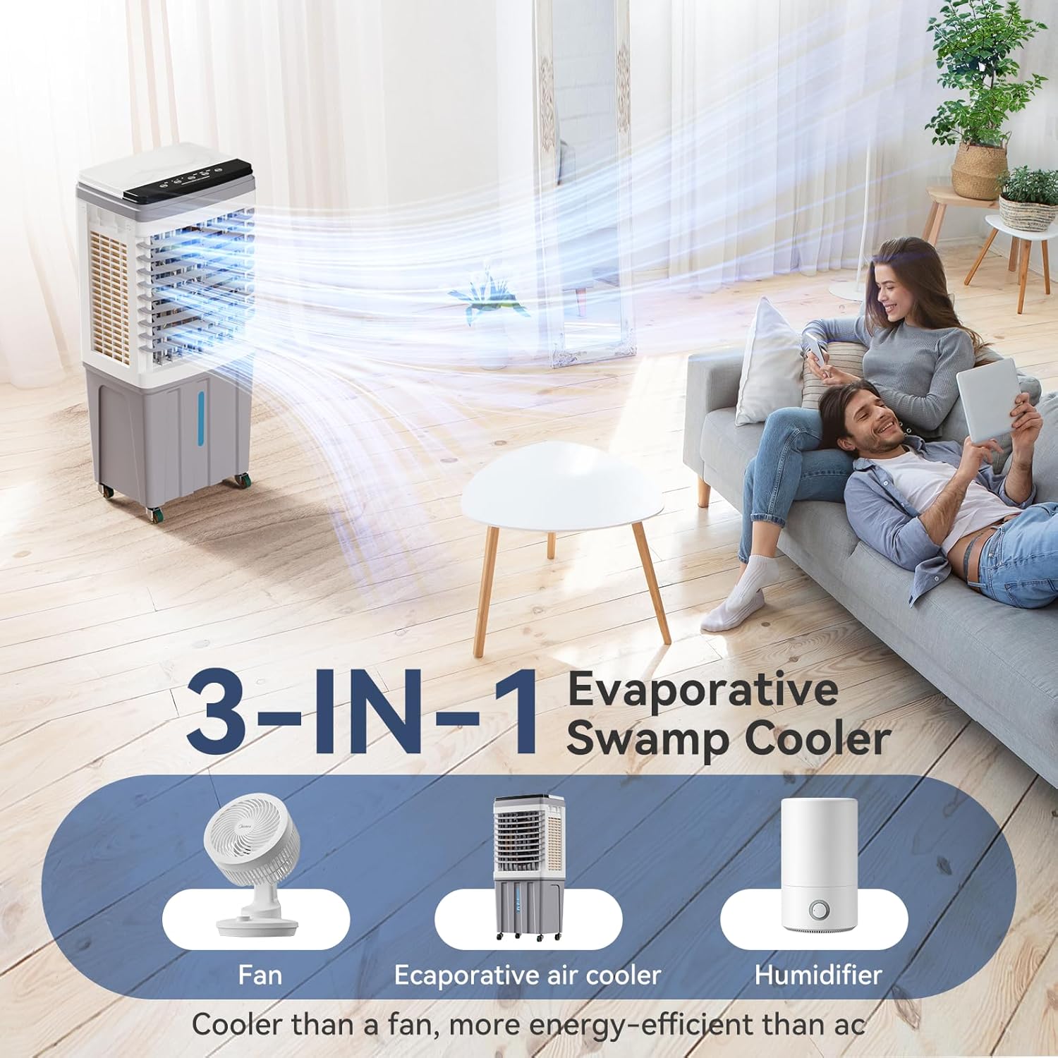 Evaporative Air Cooler, 3-IN-1 Portable Air Conditioners with 2353 CFM, Swamp Cooler with 9.2 Gallon Water Tank, Remote & Touch Control, 90°+120° Oscillation, Air Coolong Fan for Outdoor Indoor