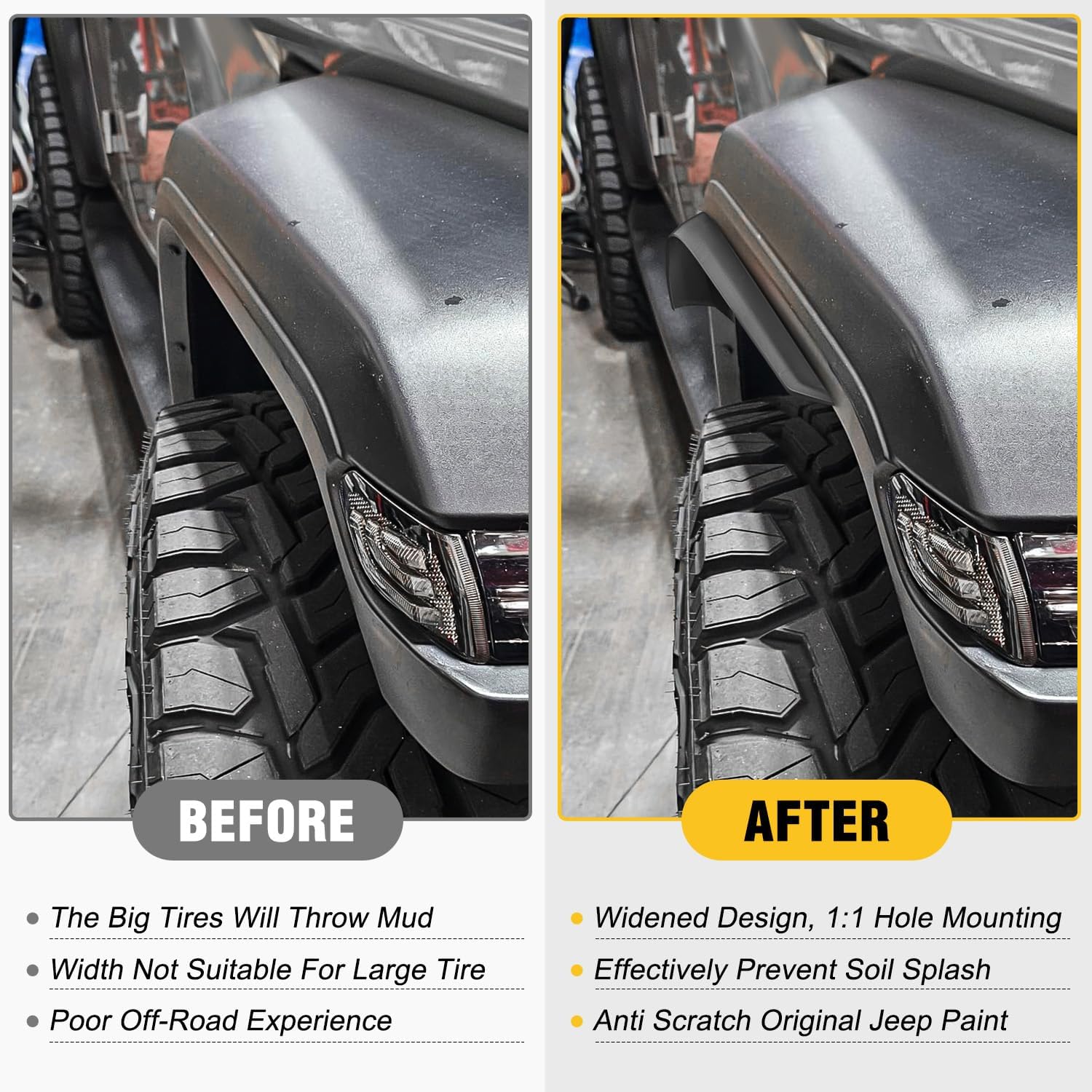 Nilight Fender Flares Extensions Set Compatible with 2020 2021 2022 2023 2024 2025 Gladiator JT Mojave & Rubicon (Only for High Wheel Arches) Off-Road Widened Front Rear Flat 4 PCS