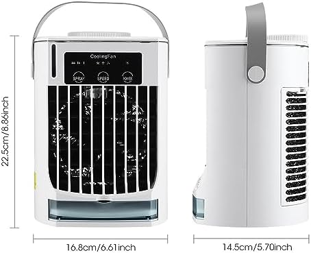 Portable Air Conditioner Fan, Small Air Conditioner Cooling Fan with 3 Fresh Wind Speeds and Handle, Personal USB Rechargeable Air Cooler, for Car Bedroom Office Home Tent Camping