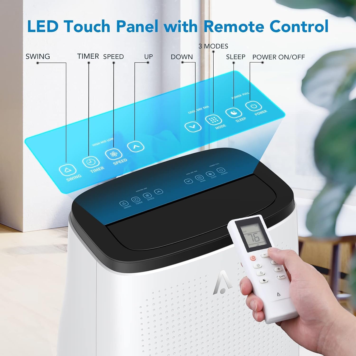 Acekool Portable Air Conditioners, 14,000 BTU Air Conditioner Portable for Room up to 750 Sq.Ft, 3-in-1 AC Unit with LED Function Display, Universal Casters, Installation Kit&Remote Control for Home