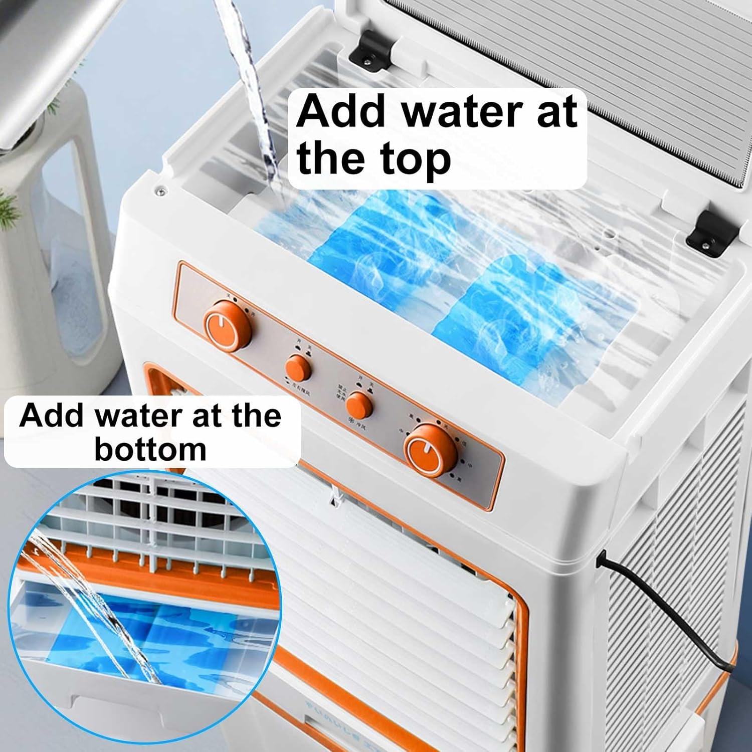 Portable Air Conditioners, Evaporative Air Cooler, Swamp Cooler with 40L/8.8 Gal Water Tank, 3-Speed Fan, 120°Oscillation, 2 Ice Packs, for Room Garage Patio(Blue)