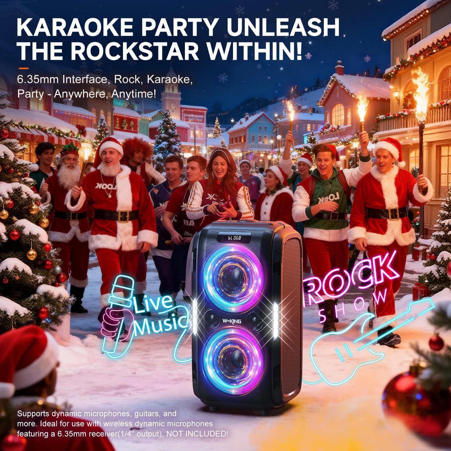W-KING 270W PEAK Party Large Bluetooth Speaker Loudest Boom Box/12 Custom Bass/Massive 125dB 6.5''x2 Subwoofer Deepest Bass, Big Portable Speaker Wireless, IPX5/MIC&GTR in/USB/TF/AUX,Removable Battery
