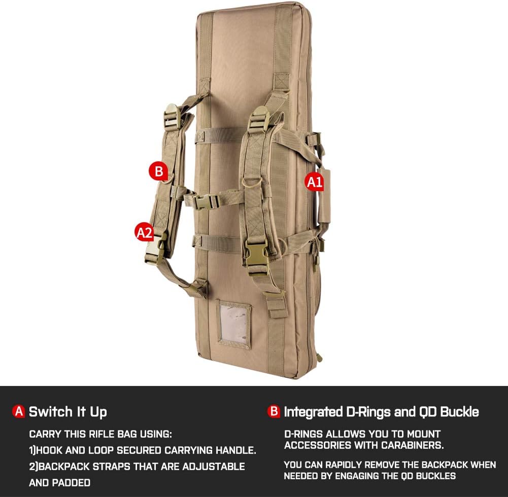 Lancer Tactical 600 Denier Polyester Double Carbine Soft Case Accessory Pouches MOLLE Webbing Secondary Gun Compartment Quick Detach Buckles Inner Storage Backpack Straps