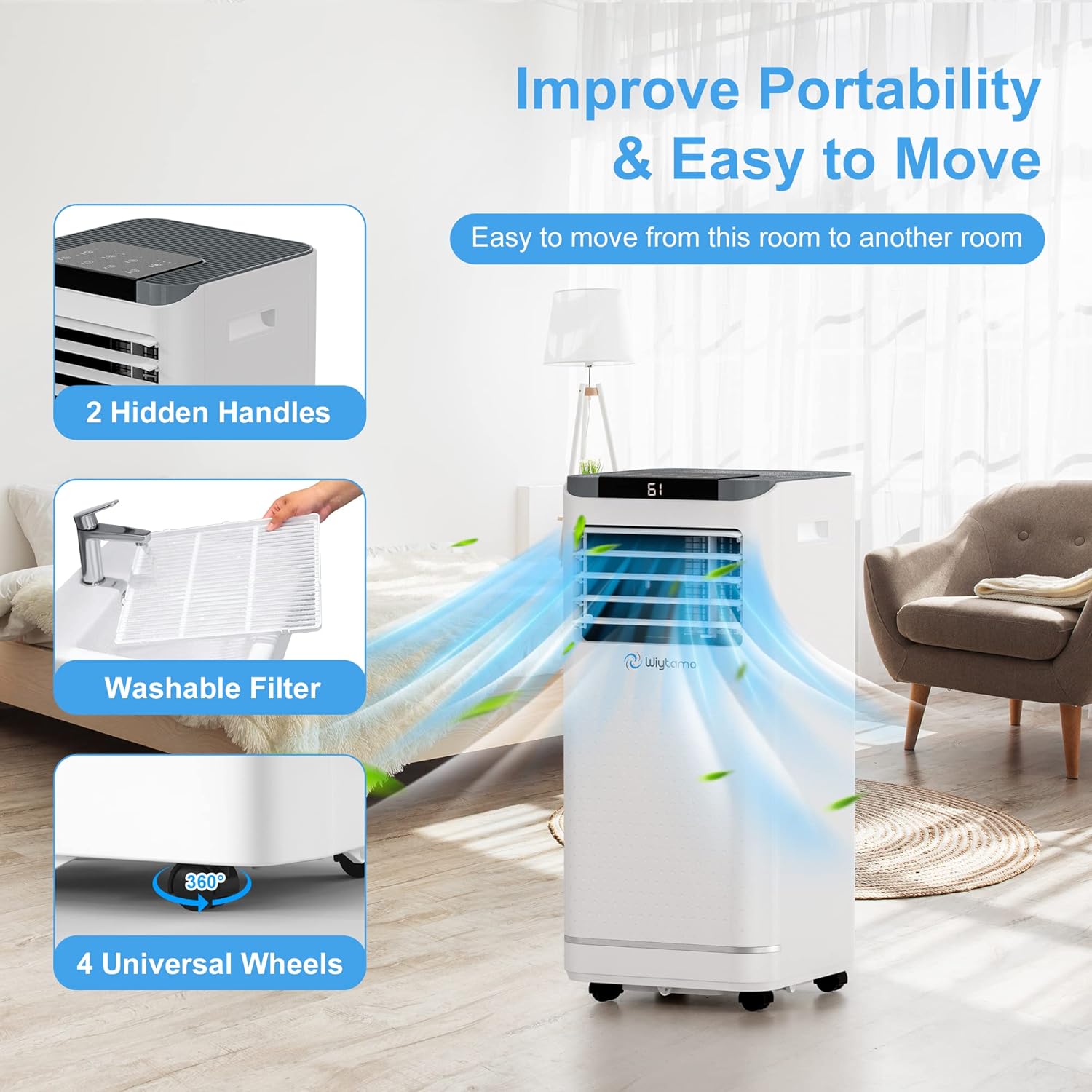 10,000 BTU Portable Air Conditioners for Room Up to 450 Sq.Ft, 4-in-1 Portable AC Unit, Heater, Dehumidifier & Fan with Remote Control, Self Evaporation System, LED Display
